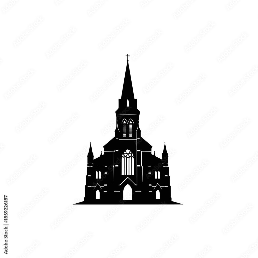 Fototapeta premium A striking silhouette of a gothic church with a tall pointed spire