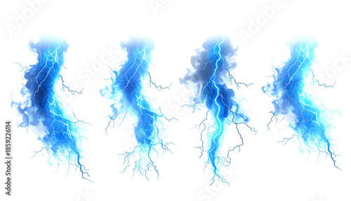 Four ethereal blue lightning bolts against a black background