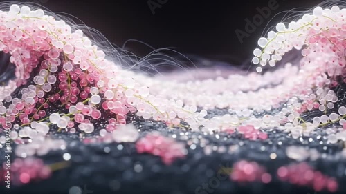 Ocean wave made of pink and white flowers for romantic spring vibes and floral aesthetics