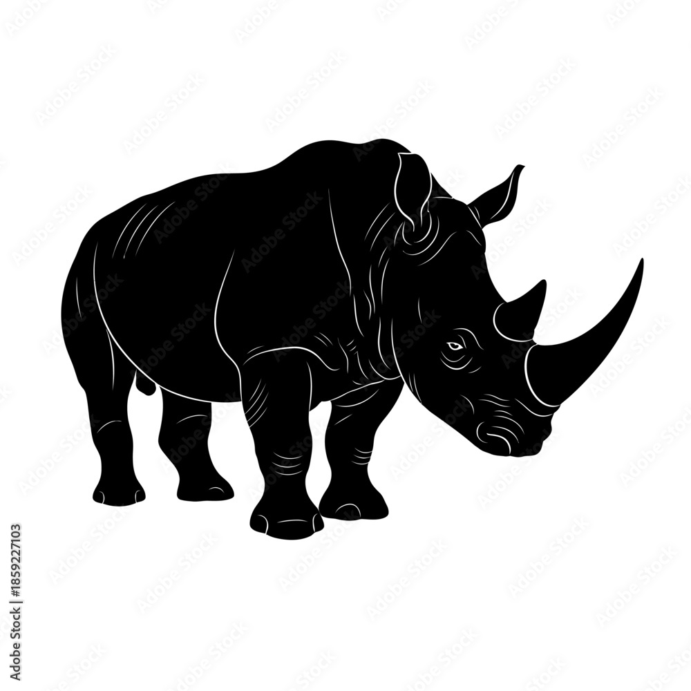Fototapeta premium A striking black silhouette of a rhinoceros showcasing its powerful form