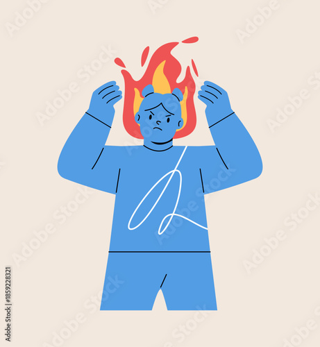 Angry girl with flame. Colorful vector illustration