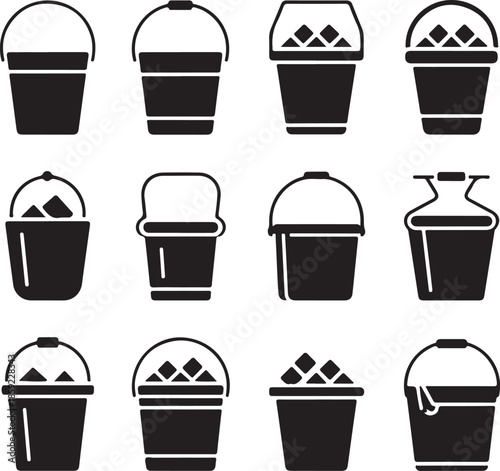 Wallpaper Mural A collection of ice bucket silhouette icon set. simple design black color and white background. Torontodigital.ca
