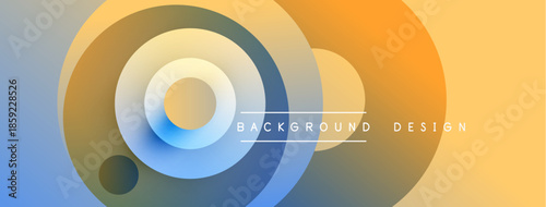 Abstract gradient circles create dynamic background. Blue, orange, yellow hues blend smoothly. Minimalist design evokes modern aesthetic.