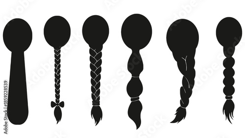 Silhouettes of different hairstyles on a spoon shape.