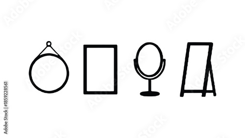 Four different types of mirrors are shown in a simple line drawing.