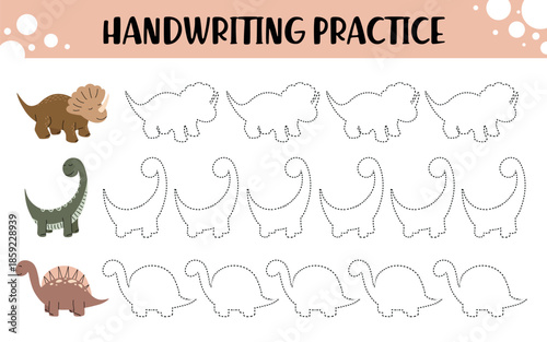 Dinosaur Tracing Worksheet for Preschool Handwriting Practice