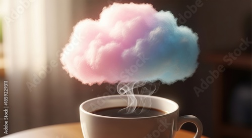 A Cup of Coffee with a Dreamy Cloud Above.