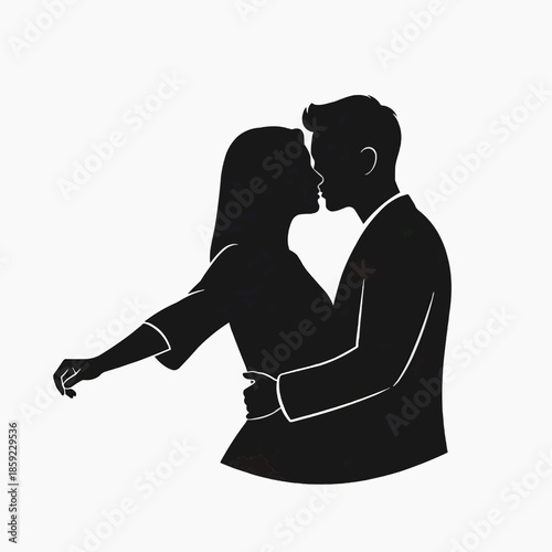 A romantic couple embracing each other in a loving silhouette