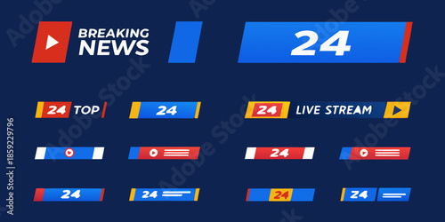 Breaking news graphics with channel logos and live stream indicators displayed
