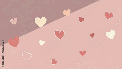 A digital illustration of pink and red hearts on a pastel background