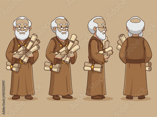 Ancient Scholar Holding Scrolls.