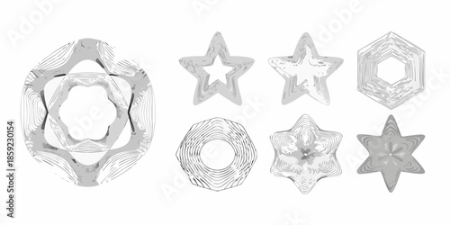 Collection of various silver geometric shaped cookie cutters on a white background