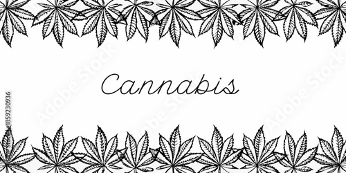 Decorative cannabis leaf border with elegant script text on white background