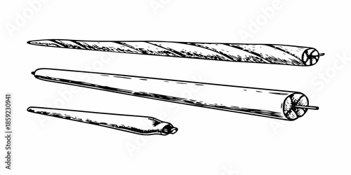 A sketch of hand rolled cigarettes in various stages of completion
