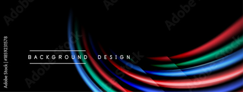 Abstract colorful lines over black background. Modern design elements create dynamic visual impact. Smooth curves suggest movement, energy.