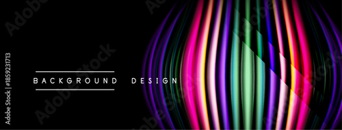Abstract vibrant lines create dynamic visual effect. Dark background emphasizes colorful, curved shapes. Modern design element.