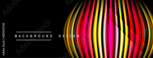 Abstract lines create vibrant sphere. Dark background emphasizes colorful design elements. Modern aesthetic, dynamic composition.