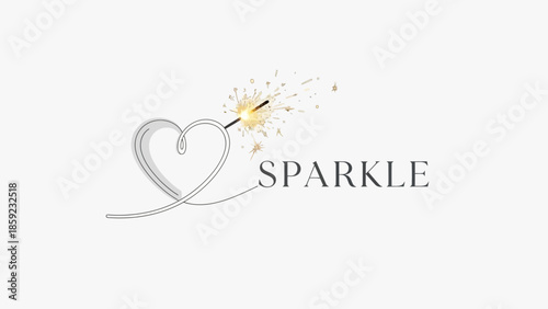Sparkling heart with sparkler on white background