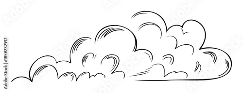 Dynamic black line drawing of a stylized comic smoke cloud or dust puff perfect for graphic novel effects, motion graphics, and visual storytelling applications