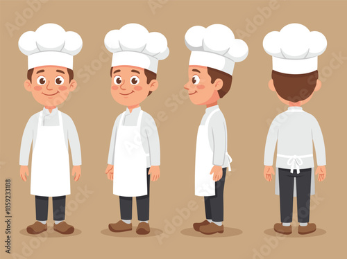 Cartoon Chef Character Set Front Side Back View.