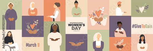 International Women's Day 2026 banner. #GiveToGain	
