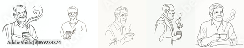 vector half body of a grandfather holding a cup coffee