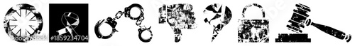 Legal symbols and in distressed black and white vector