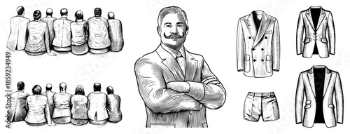 Businessman with mustache and suit ensemble