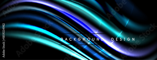 Abstract flowing lines, vibrant blues, purples create dynamic background. Modern design with light effects, smooth gradients.