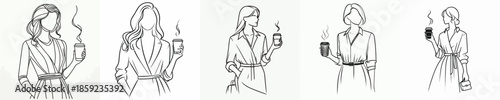 vector half body of a woman holding a cup coffee