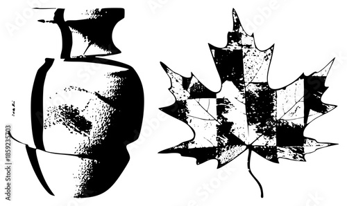 vase and maple leaf vector graphic
