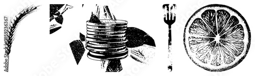 stacked pancakes with fork and citrus slice