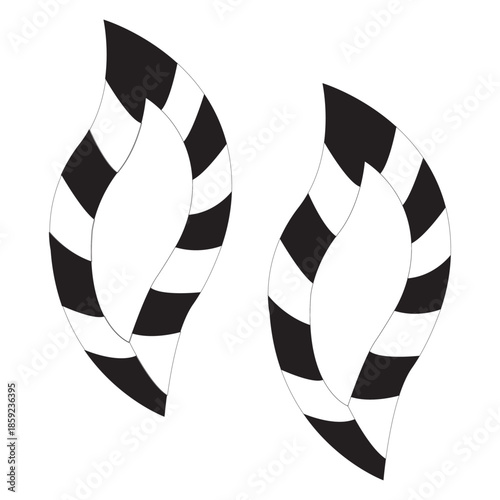 Two black and white striped flame-like  teardrop shapes, which appear to be graphic design elements  illustrations. 