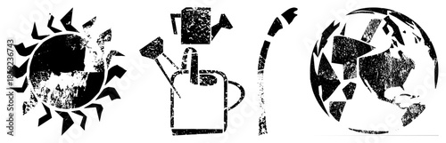 sun watering can globe distressed black white