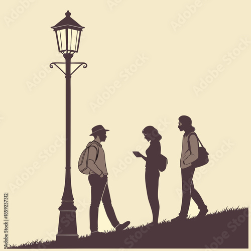 Evening stroll under street lamp