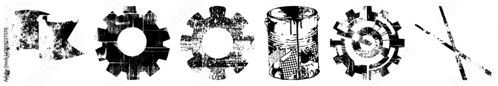 Obraz premium Industrial gear and paint can with distressed texture