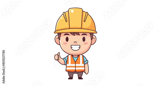 Cartoon Construction Worker Giving Thumbs Up with Hard Hat and Vest.