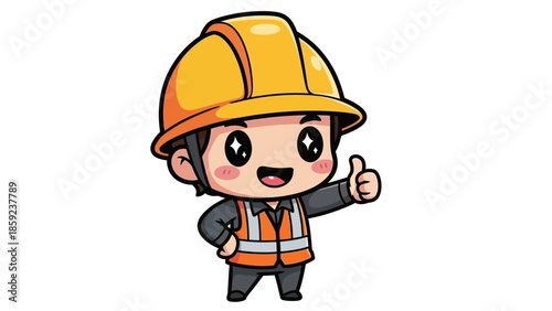 Cartoon Construction Worker Giving Thumbs Up with Safety Helmet.