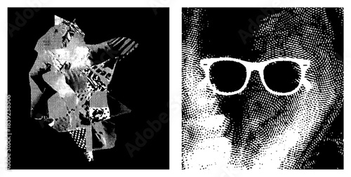 Abstract geometric shapes and stylized face with sunglasses