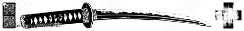katana sword isolated black and white vector