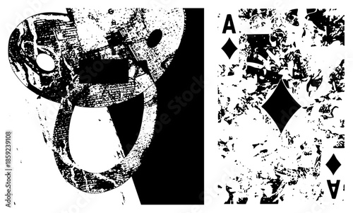 abstract fragmented playing card ace and mechanical gear vector
