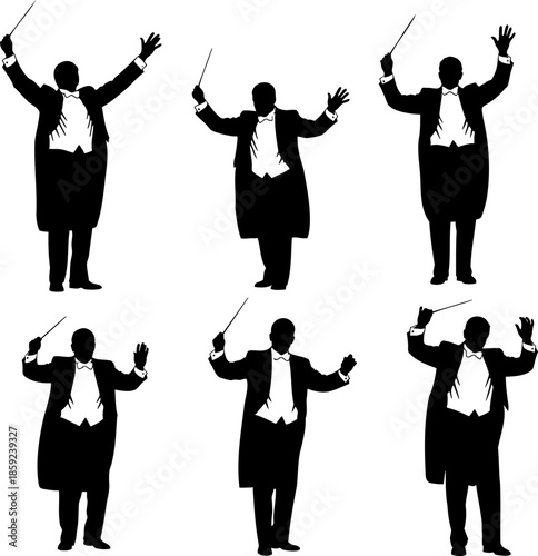 Music Conductors with Batons Silhouette Set