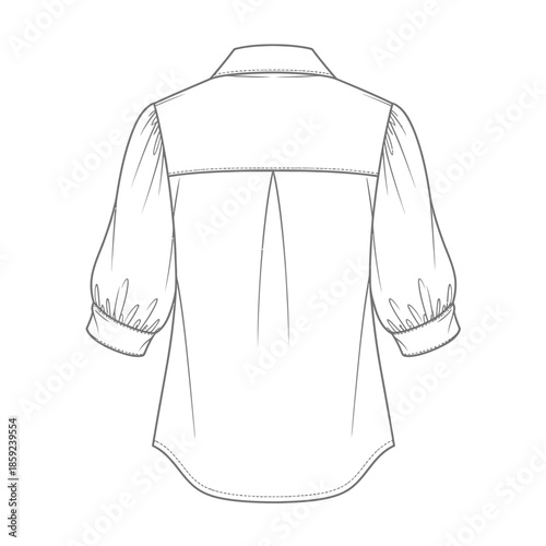 Sketch of a short sleeved blouse with puffed shoulders viewed from the back