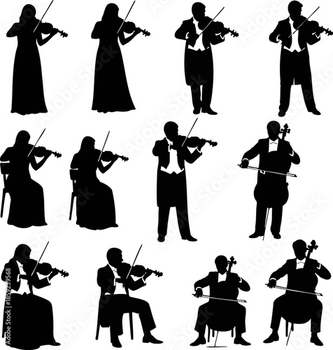 Classical Violin and Cello Player Silhouettes