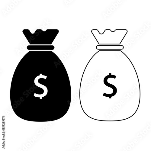 Vector icon of two black money bags on a white background.