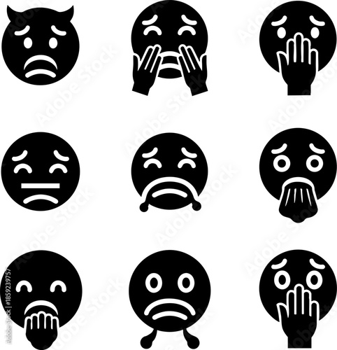 Negative Emotion Face Silhouette Icons