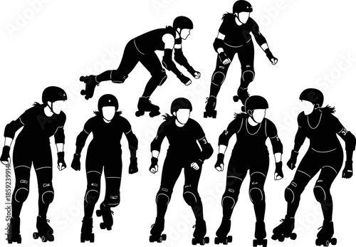 Roller Skating and Derby Silhouette Set