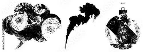 abstract black ink splatters and smudges on transparent background