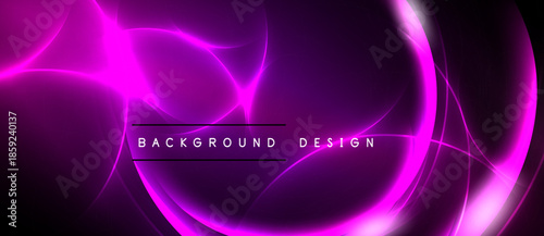 Abstract purple design. Glowing lines create dynamic, flowing shapes over dark background. Text reads background design.