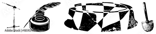 Feather quill inkwell telescope chessboard brush vector